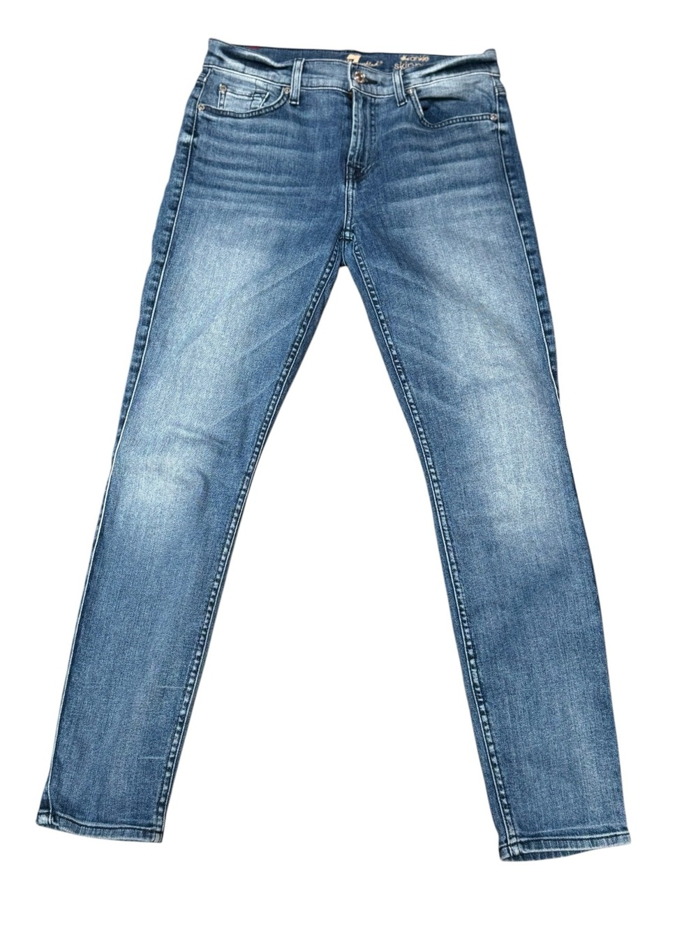 7 For All Mankind The Ankle Skinny Jeans Medium Wash Stretch Denim Size 28